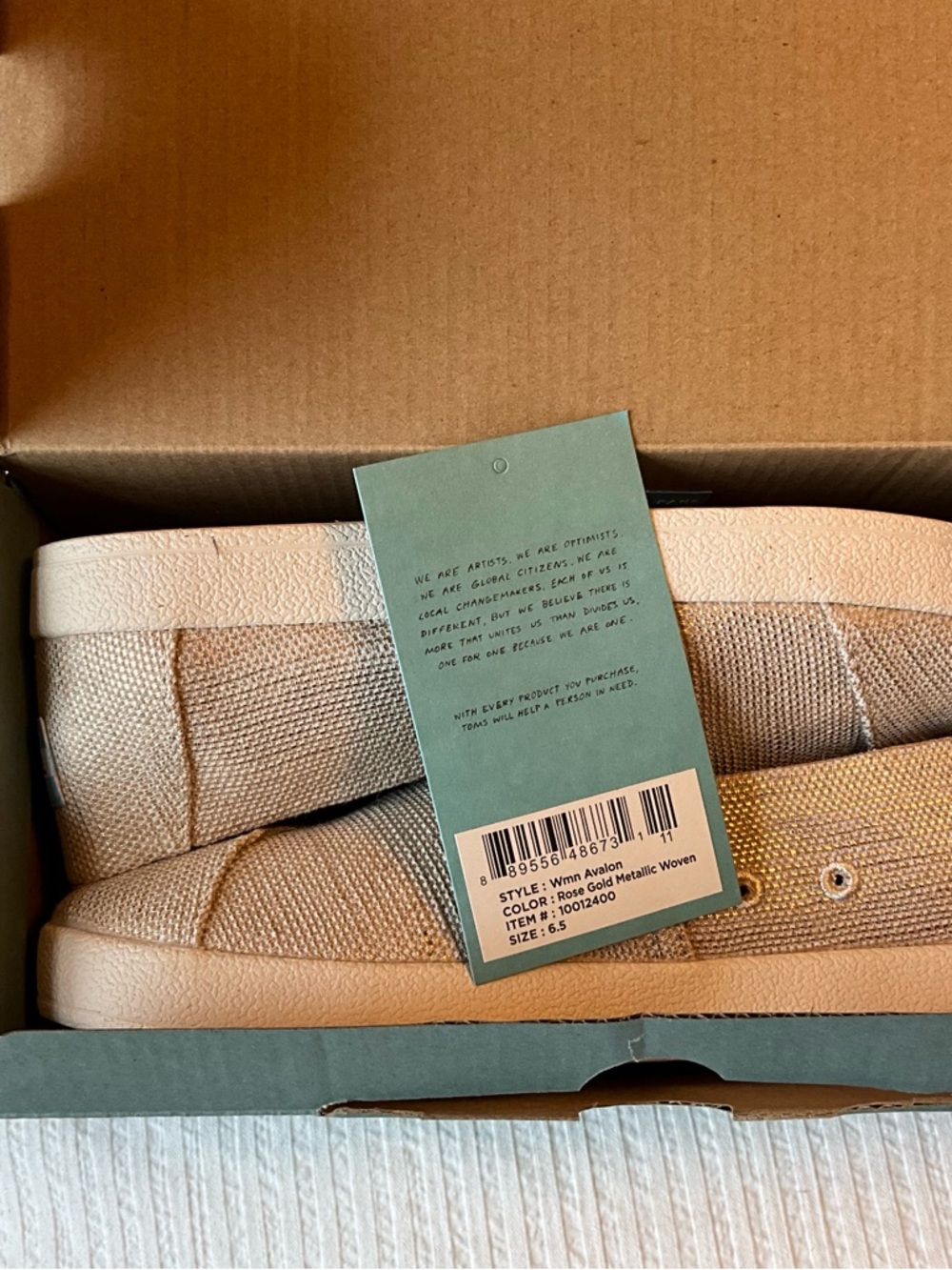 Toms Rose Gold Metallic Avalon Alpargatas Slip-On (Women's)